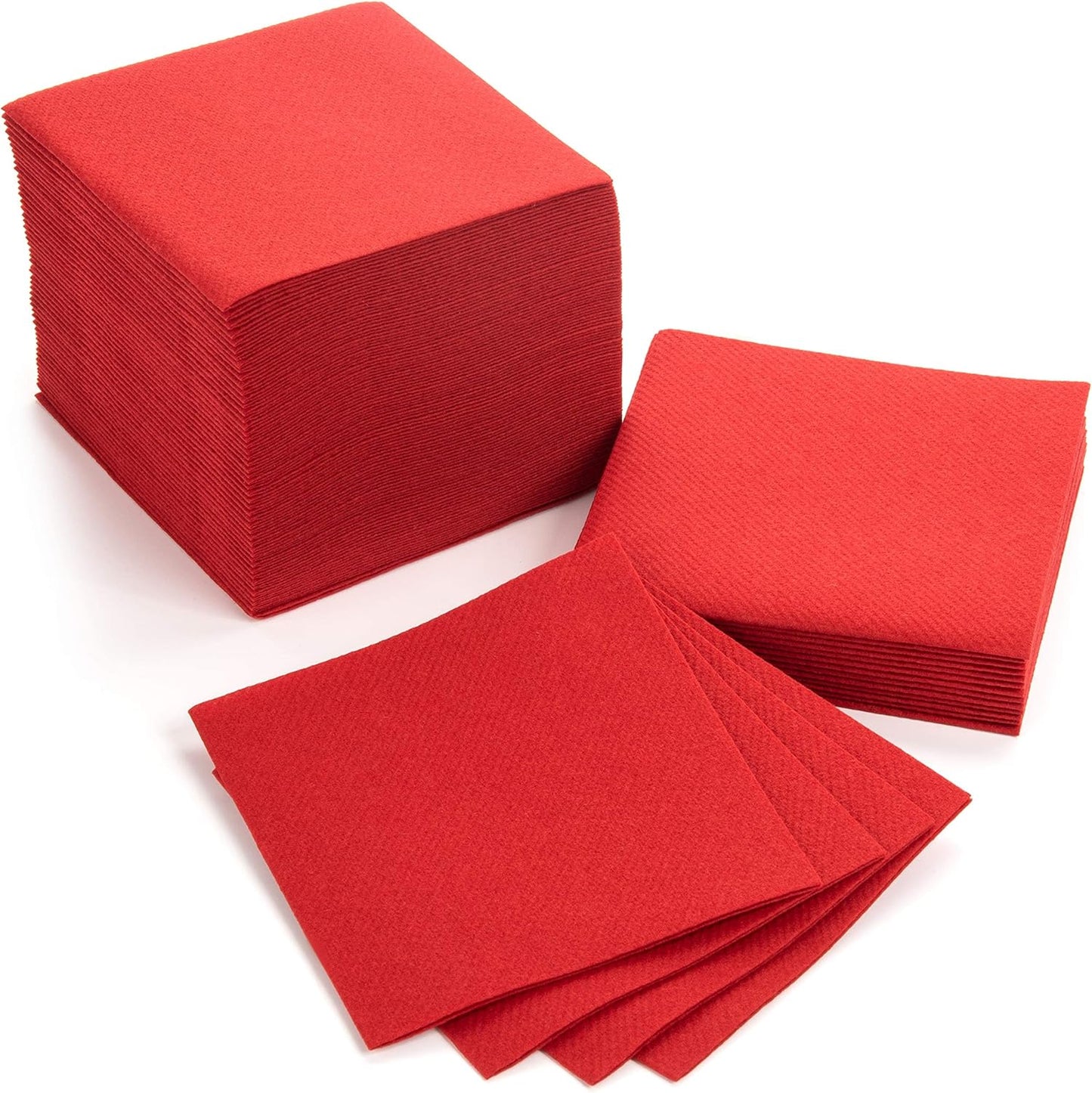 AMERICAN HOMESTEAD Red Cocktail Napkins - Premium 4.75"x4.75" Disposable Linen-Like Beverage Napkins - Bulk Square Party Bar Serviettes for Weddings, Parties, Events, and Everyday Use - 100 Count