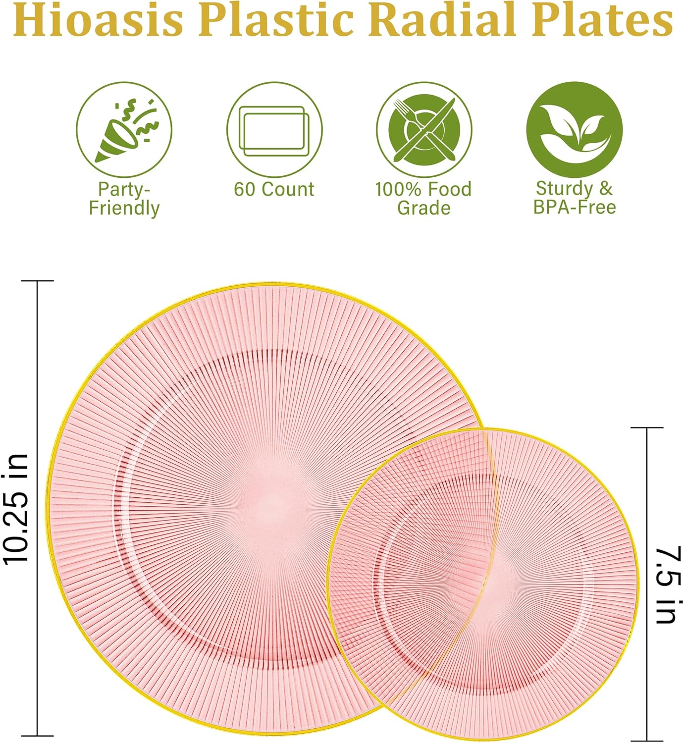 Hioasis 60pcs Burgundy and Gold Plastic Plates - Burgundy Disposable Dinnerware Set, 30pcs Dinner 10.25in & 30pcs Dessert 7.5in Plates with Striped Designs for Party & Wedding