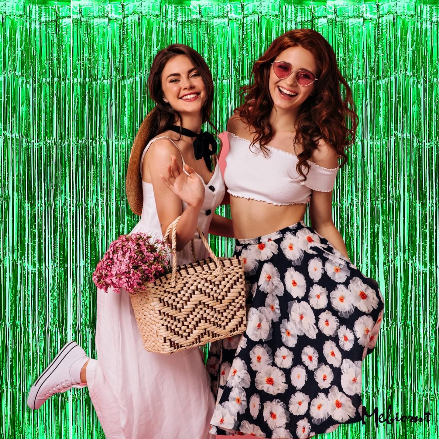 4 Pack Green Fringe Curtain Backdrop, 3.2Ft x 9.8Ft Metallic Tinsel Foil Fringe Streamers Background for Photo Booth Birthday Wedding Baby Shower Carnival Easter Mother’s Day Party Decorations