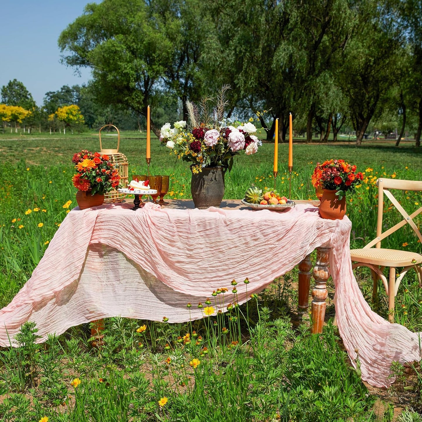 DOLOPL CheeseclothTable Runner 13.3ft Boho Gauze Cheese Cloth Table Runner Cheese Cloth Table Runner for Baby Shower Decoration Bridal Shower Party Long Sheer Centerpiece