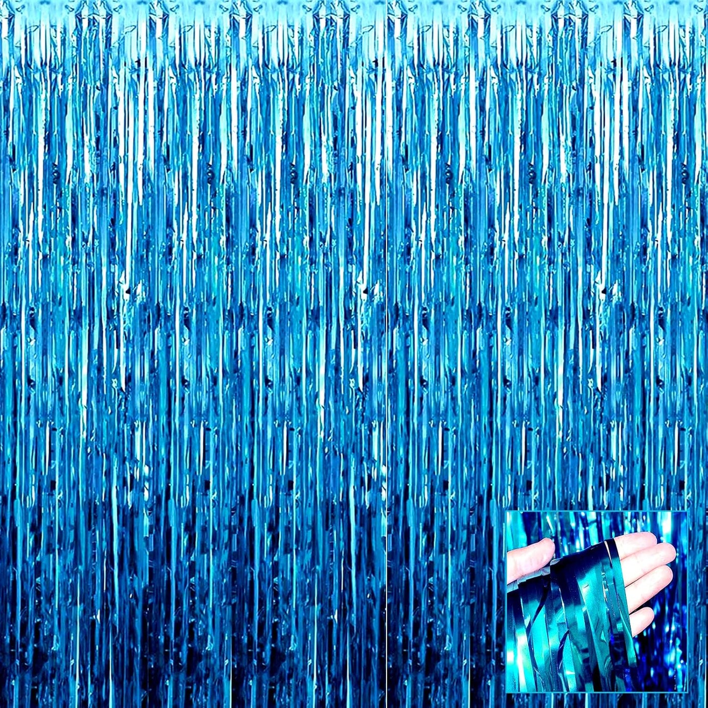 4 Pack Lake Blue Foil Fringe Curtain Backdrop, 3.28Ft x 6.56Ft Metallic Tinsel Foil Fringe Streamers Curtains, turquoise,red, Macaron Orange 6.25Ft