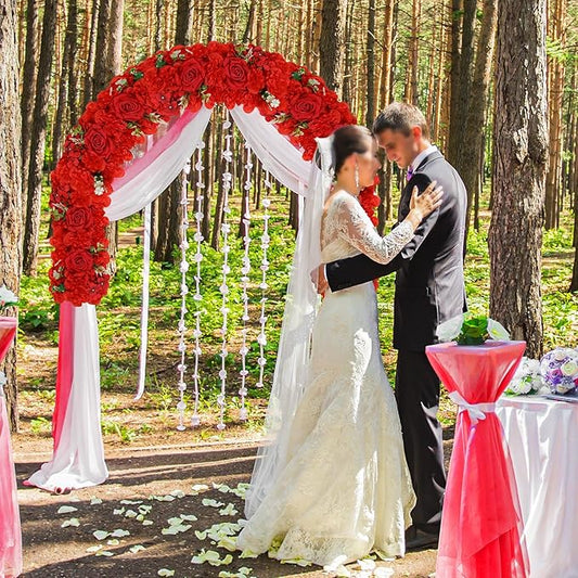Wedding Arch Artificial Flowers Panels- 10Pack Faux Floral Swags Rose Silk Realistic Arch Faux Hydrangea Row Arrangement for Romantic Event Wall Reception Ceremony Welcome Sign Decor-Red