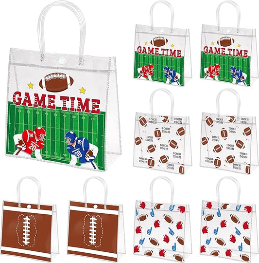 H1vojoxo Football Party Gift Bags - 24pcs Football Clear PVC Gift Bags with Handles Reusable Rugby Sports Goodie Bag for kids Rugby Tote Bag for Snack Large Candy Treat Ball Themed Party Favor
