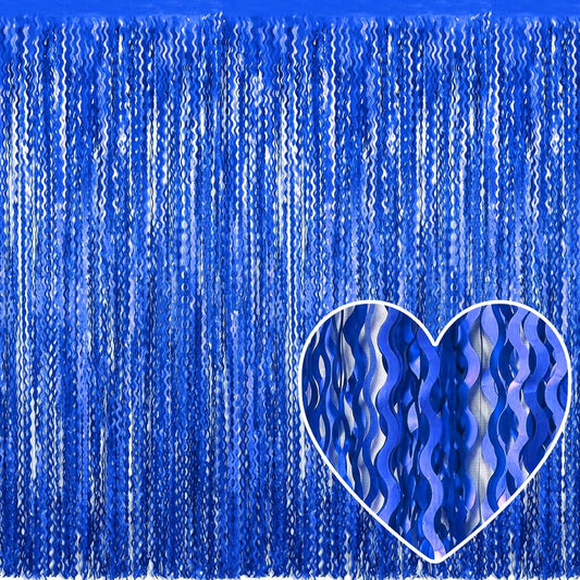 4 Pack Blue Fringe Curtain Backdrop 3.2Ft x 8.2Ft Metallic Tinsel Foil Fringe Streamers Background for Photo Booth Mother's Day, Easter, Carnival, Birthday, Wedding Party Decoration