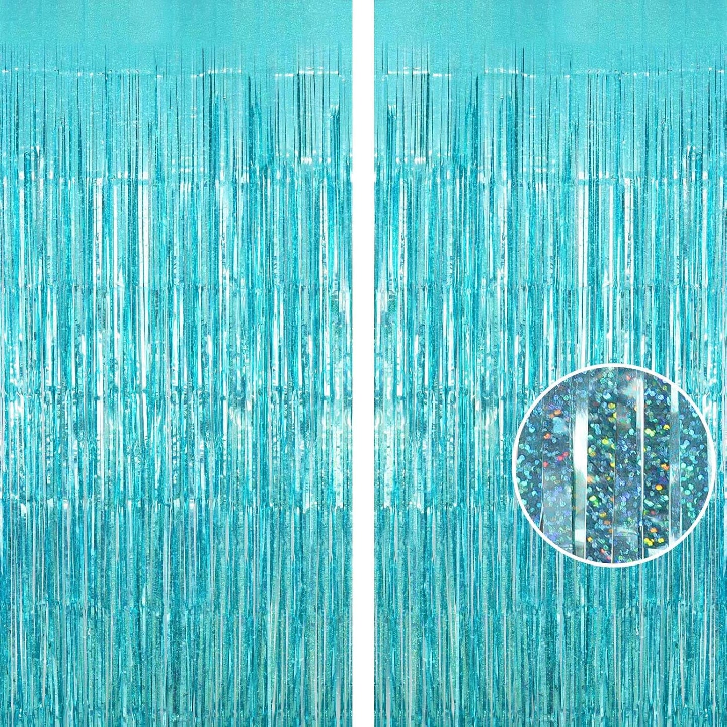 Blue Tinsel Foil Fringe Curtain Backdrop, 3.3 x 8.2 ft Metallic Glitter Curtain Streamers, 2 Pack Light Blue Photoboth for Birthday Mermaid Baby Shower Party Decorations