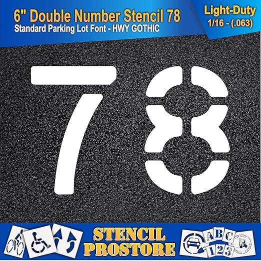 Pavement, Curb, and WheelStop Stencils - 6 inch Double Number Stencil - (78) - 6" x 9" x 1/16" (63 mil) - Light-Duty