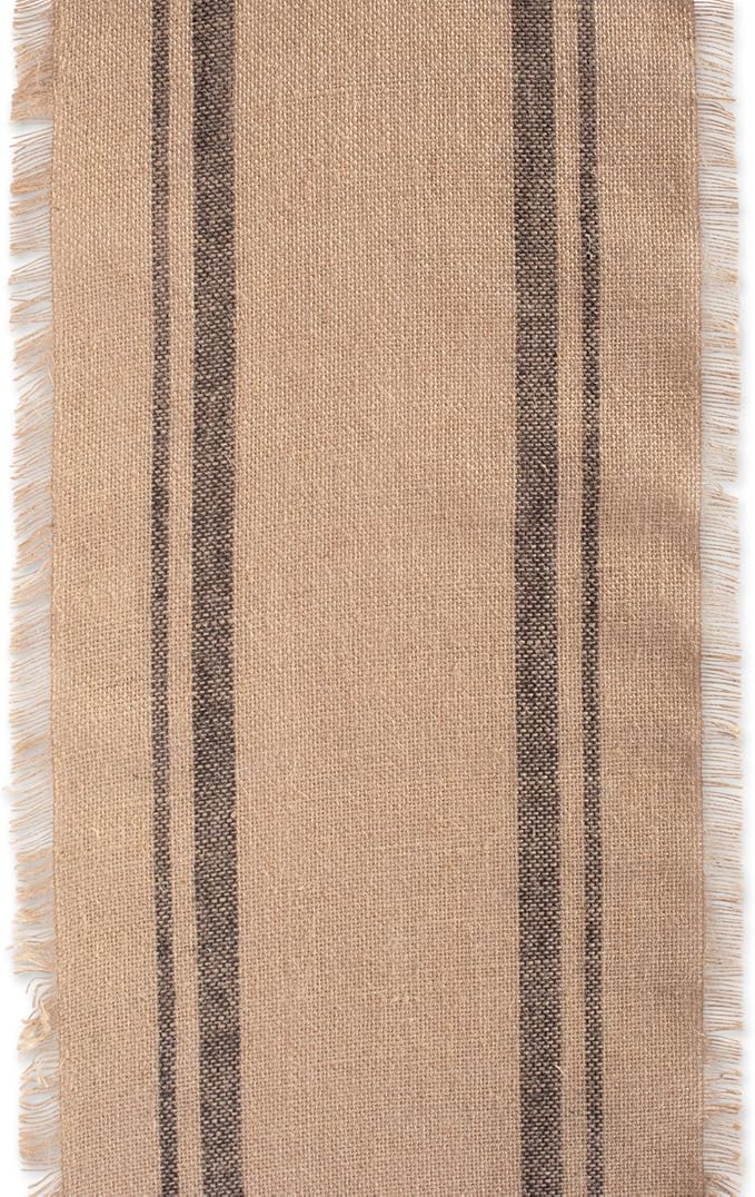 DII Jute Burlap Collection Kitchen Tabletop, Table Runner, 14x72, Double Border Gray
