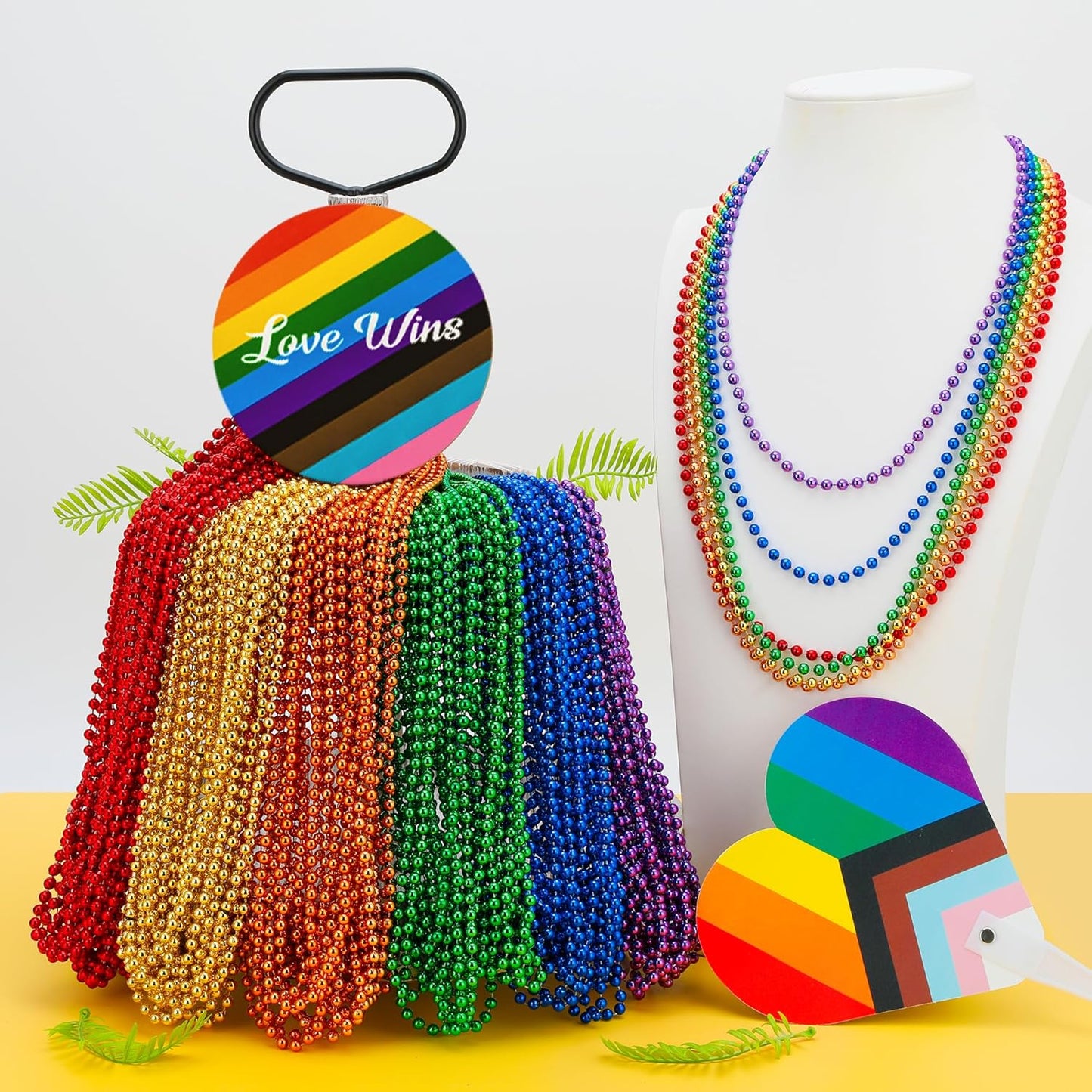 15PCS Pride Accessories, Pride Month Beads Necklaces, 6 Kinds Metallic Rainbow Necklace Bulk, Round LGBTQ Pride Necklace for Gay Lesbian, Costumes Decor for Pride Month Parade Throws Party Favors