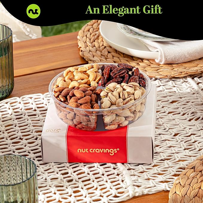 NUT CRAVINGS - Halloween Treats For Adults Mixed Nuts Gift Basket in Red Gold Box (4 Assortments) Holiday Xmas Christmas Food Arrangement, Healthy Snack Care Package, Food Assortments