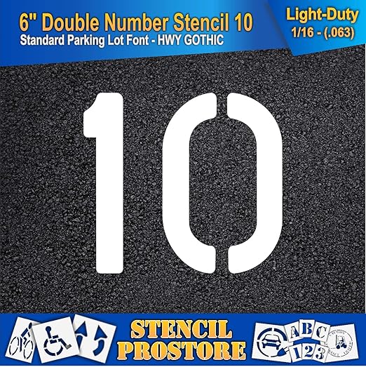 Pavement, Curb, and WheelStop Stencils - 6 inch Double Number Stencil - (10) - 6" x 6" x 1/16" (63 mil) - Light-Duty