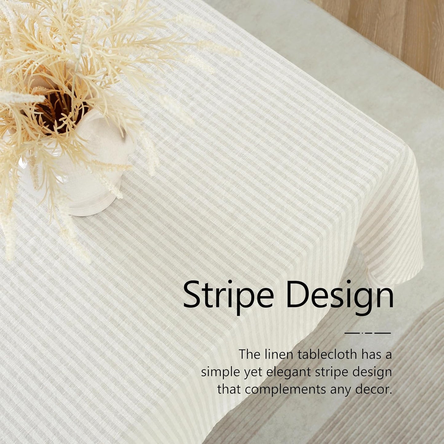 Linen World Stripe Linen Tablecloth,100% French Natural Stripe Table Cloth 55" x 55" Inch,Washable Square Tablecloth for Dining,Outdoor,Weddings and Restaurants,Decorative Thanksgiving Christmas