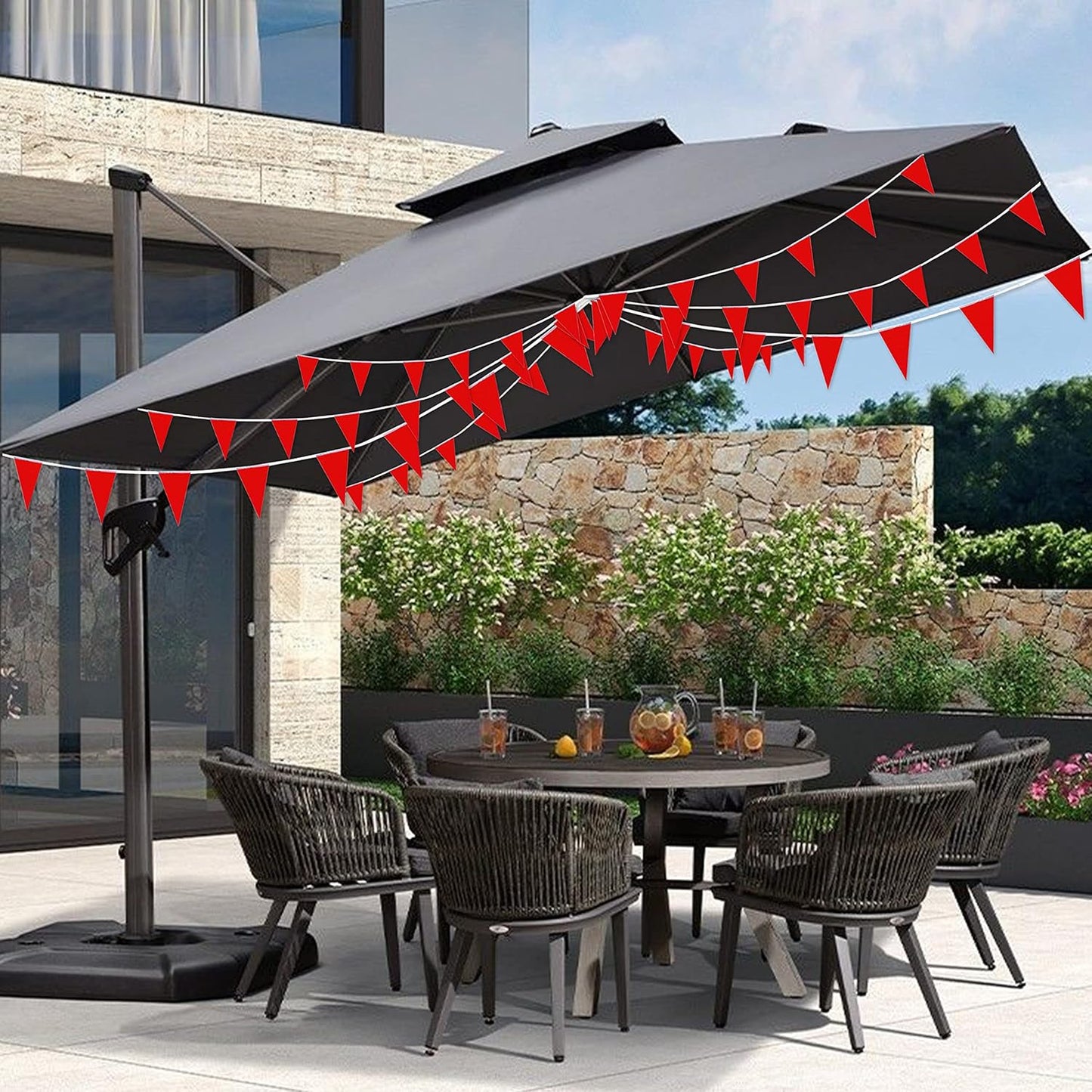 Consummate 100 Feet Red Blank Pennant Banners Flags String Hanging DIY Triangle Bunting Flags for Grand Opening,Kids Birthday,Party Decorations,60 PCS