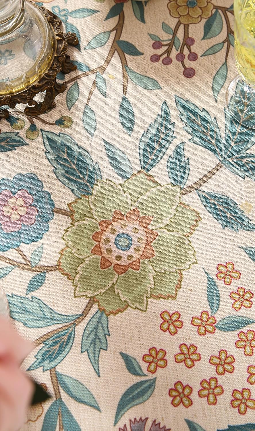 Designer Vintage Linen Rectangle Tablecloth,William Morris Floral Table Cloth with Colorful Pattern,Decor Table Cover for Kitchen,Dining,Thanksgiving,Christmas,55"*79"-Flowershadow a