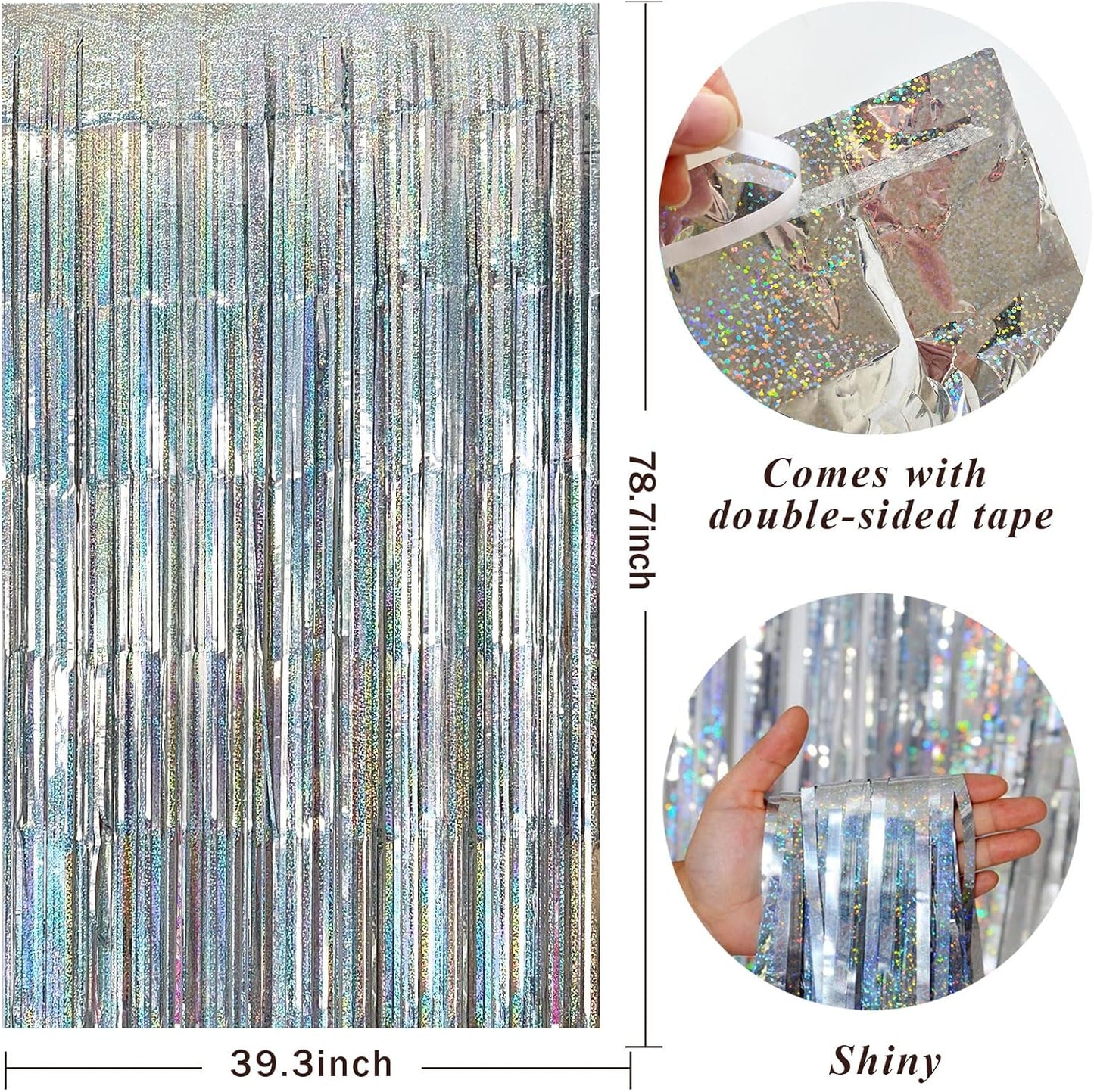 Metallic Tinsel Foil Fringe Curtains - Backdrop for Party, Birthday, Graduation, New Year Eve, Bachelorette, Wedding Decorations - Photo Backdrop Streamers