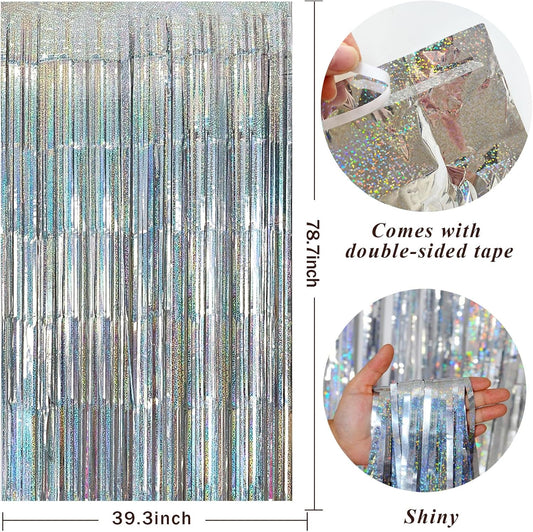 Metallic Tinsel Foil Fringe Curtains - Backdrop for Party, Birthday, Graduation, New Year Eve, Bachelorette, Wedding Decorations - Photo Backdrop Streamers