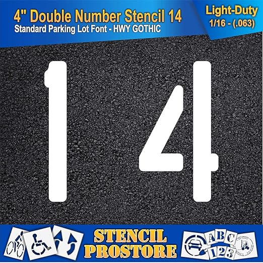 Pavement, Curb, and WheelStop Stencils - 4 inch Double Number Stencil - (14) - 4" x 4" x 1/16" (63 mil) - Light-Duty