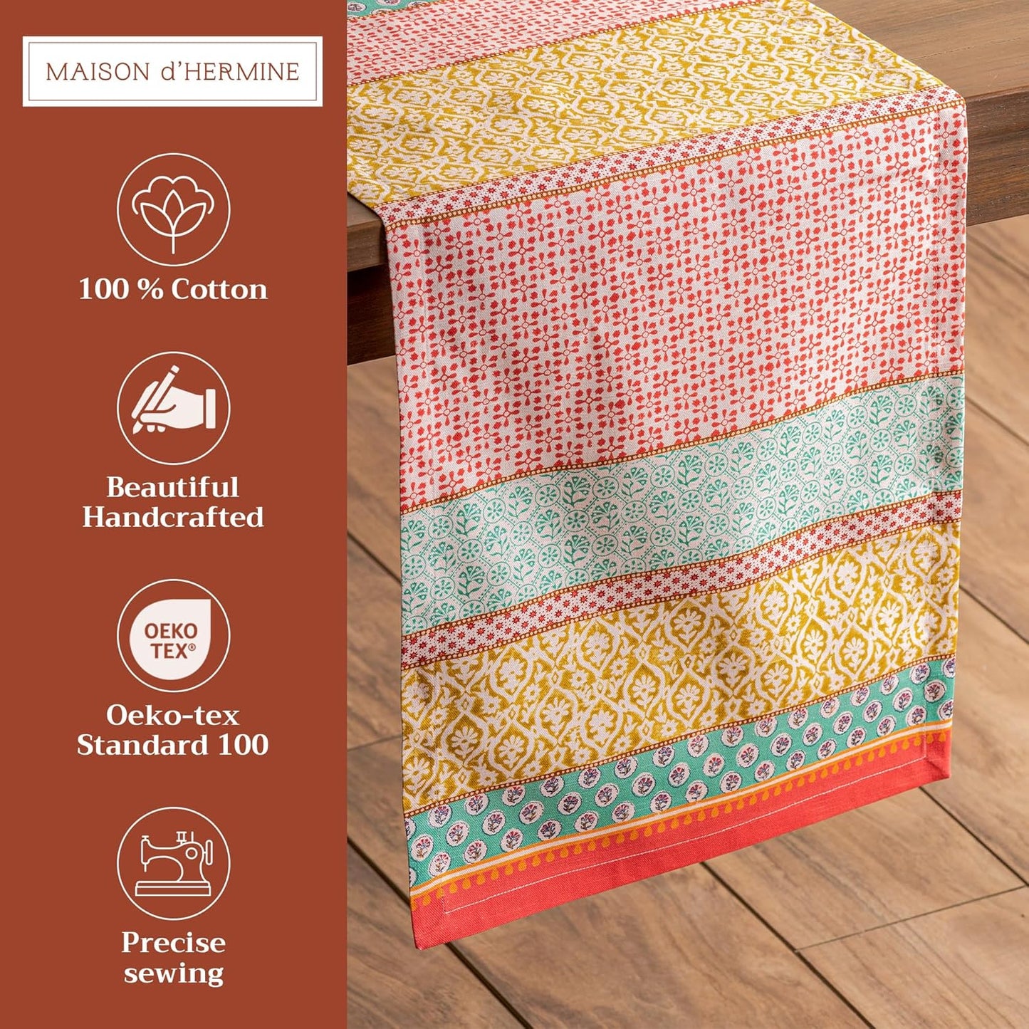 Maison d' Hermine Table Runner 100% Cotton Single Layer Table Runners 72 inches Long Decorative for Home Kitchen Dining Party Baby Shower Wedding Bridal Shower Spring Summer (Provence, 14.50" x 72")