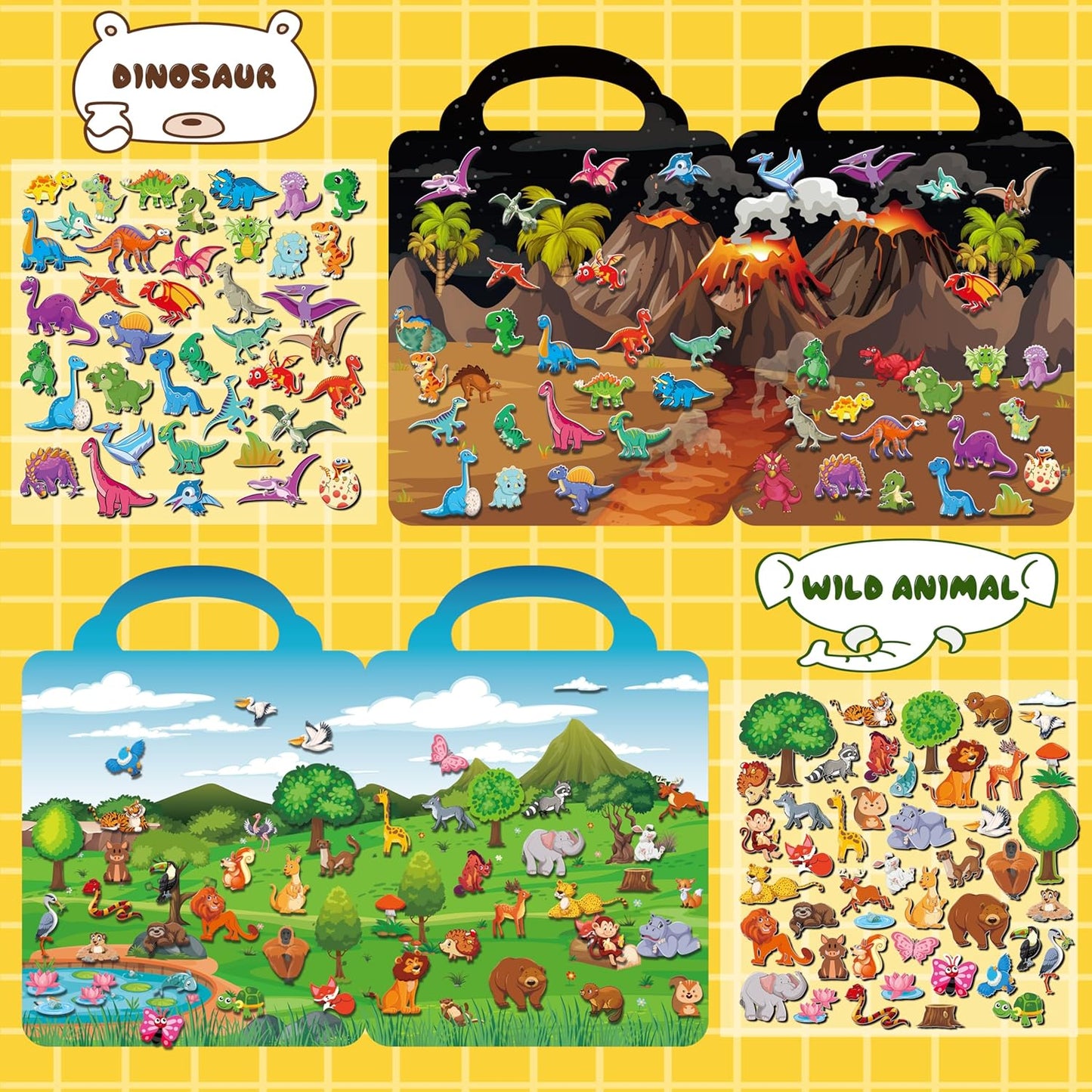 6Set Puffy Sticker Books for Kids, 3D Reusable Stickers Books for Toddlers 3-5,Farm+Animal+Dinosaurs+Ocean World+Space+Vehicle