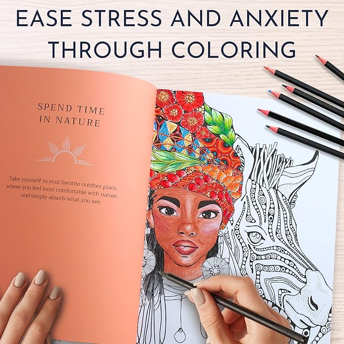 RYVE Adult Coloring Book for Women with Stress Relief & Relaxation Exercises - Mindfulness Coloring Book for Adults Relaxation, Unique Depression, Anxiety & Stress Relief Gifts for Women