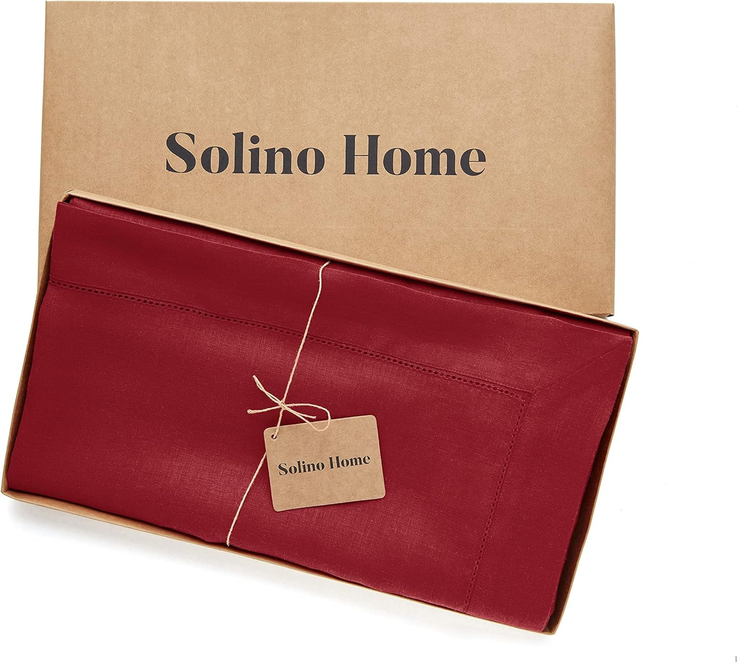 Solino Home Linen Tablecloth 60 x 120 Inch - Classic Hemstitch 100% Pure Linen Red Table Cloth for Rectangle Tables - Machine Washable Tablecloth for Christmas