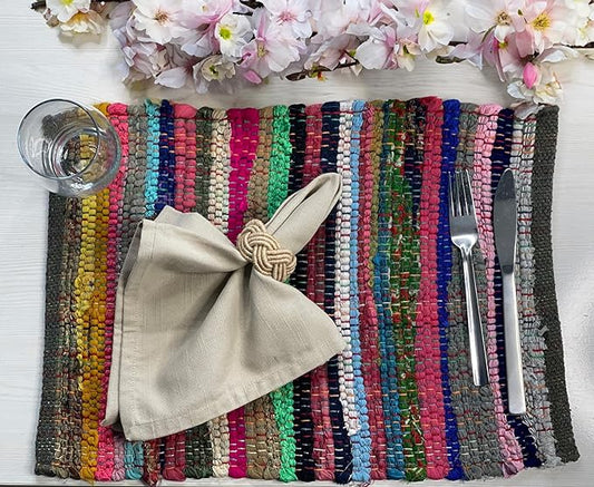Chardin home Eco Friendly Rainbow Multi Chindi Placemats (Set of 4 mats), Size: 13"x19"