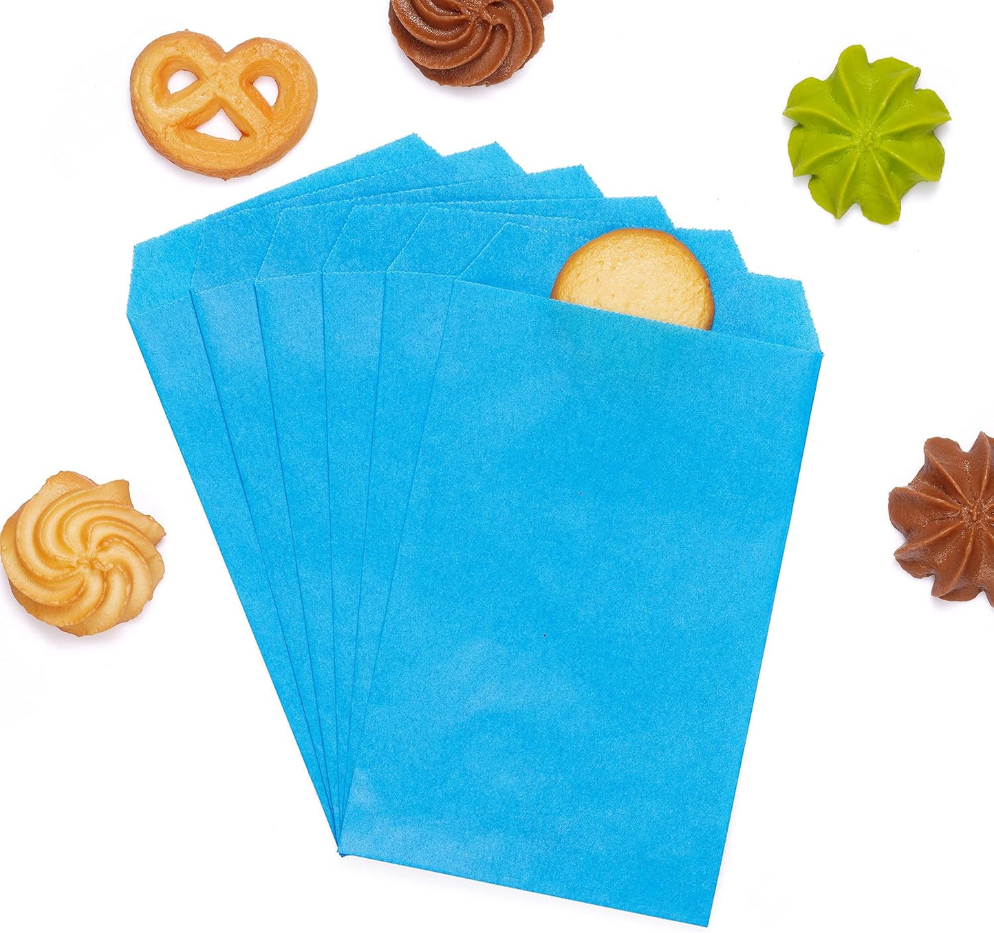 Quotidian Sky Blue Flat Medium Greaseproof Paper Bags 4" x 6" (10 x 15.2cm) Pack of 100 - Soap Wedding Cards Stamps Party Favor