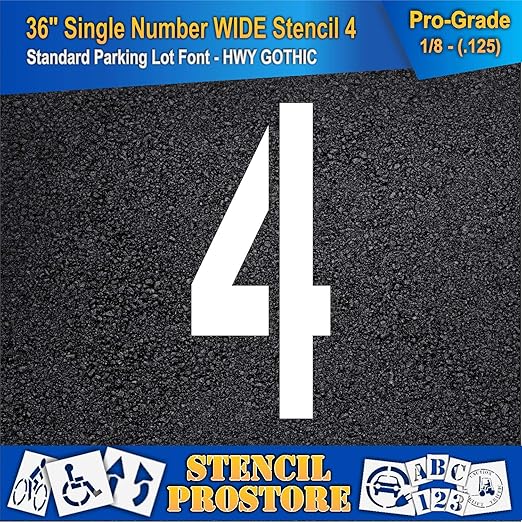 Pavement Stencils - 36 inch Single Number Stencil (Wide) - 4-36" x 16" x 1/8" (128 mil) - Pro-Grade