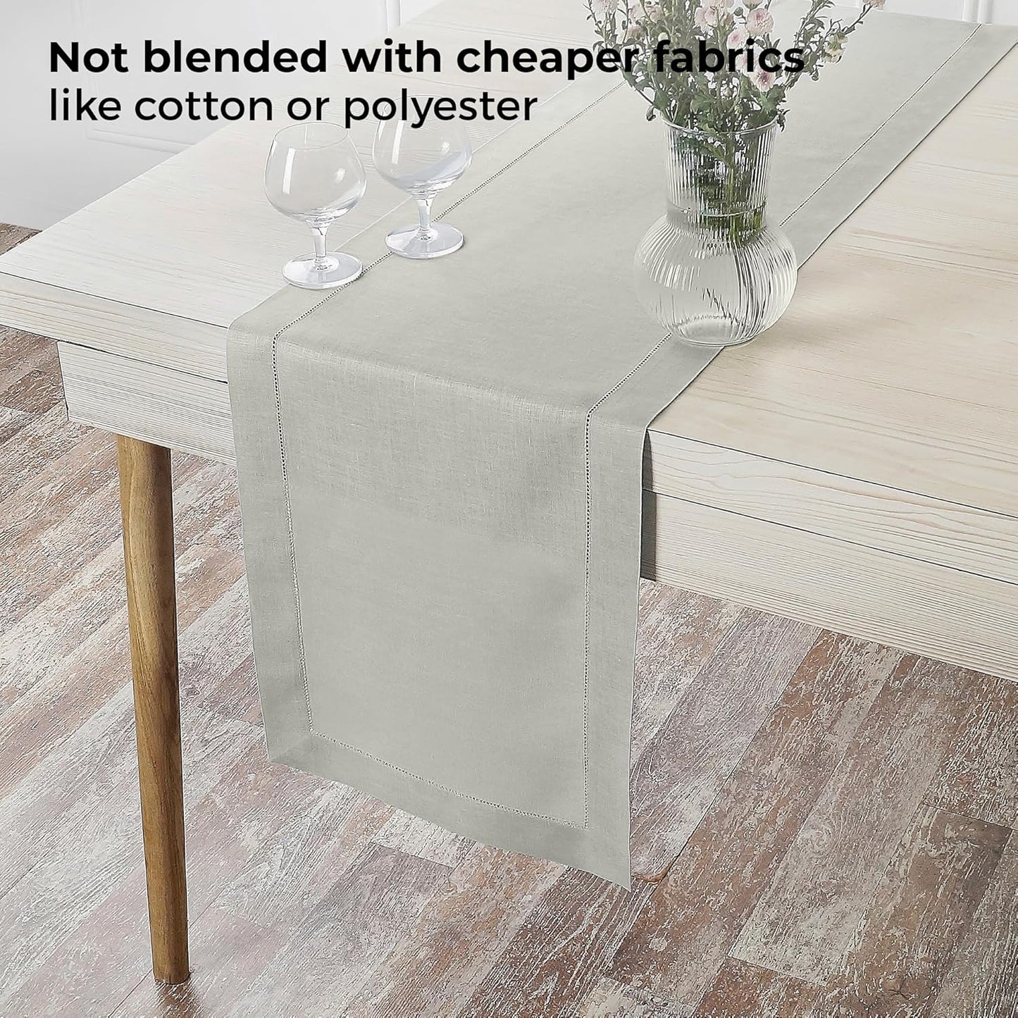 D'Moksha Homes Linen Silver Grey Table Runner 72 Inches Long - 100% Pure Linen Hemstitch Table Runner 14 x 72 Inch for Dresser, Dining, Fall, Autumn and Halloween - Classic Hemstitch