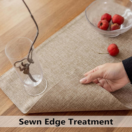 Demetex Linen Placemats Set of 4 Heat Resistant Wipeable Cloth Table Place Mats for Dining Table Indoor Restaurants, 13 x 19 inches, Linen