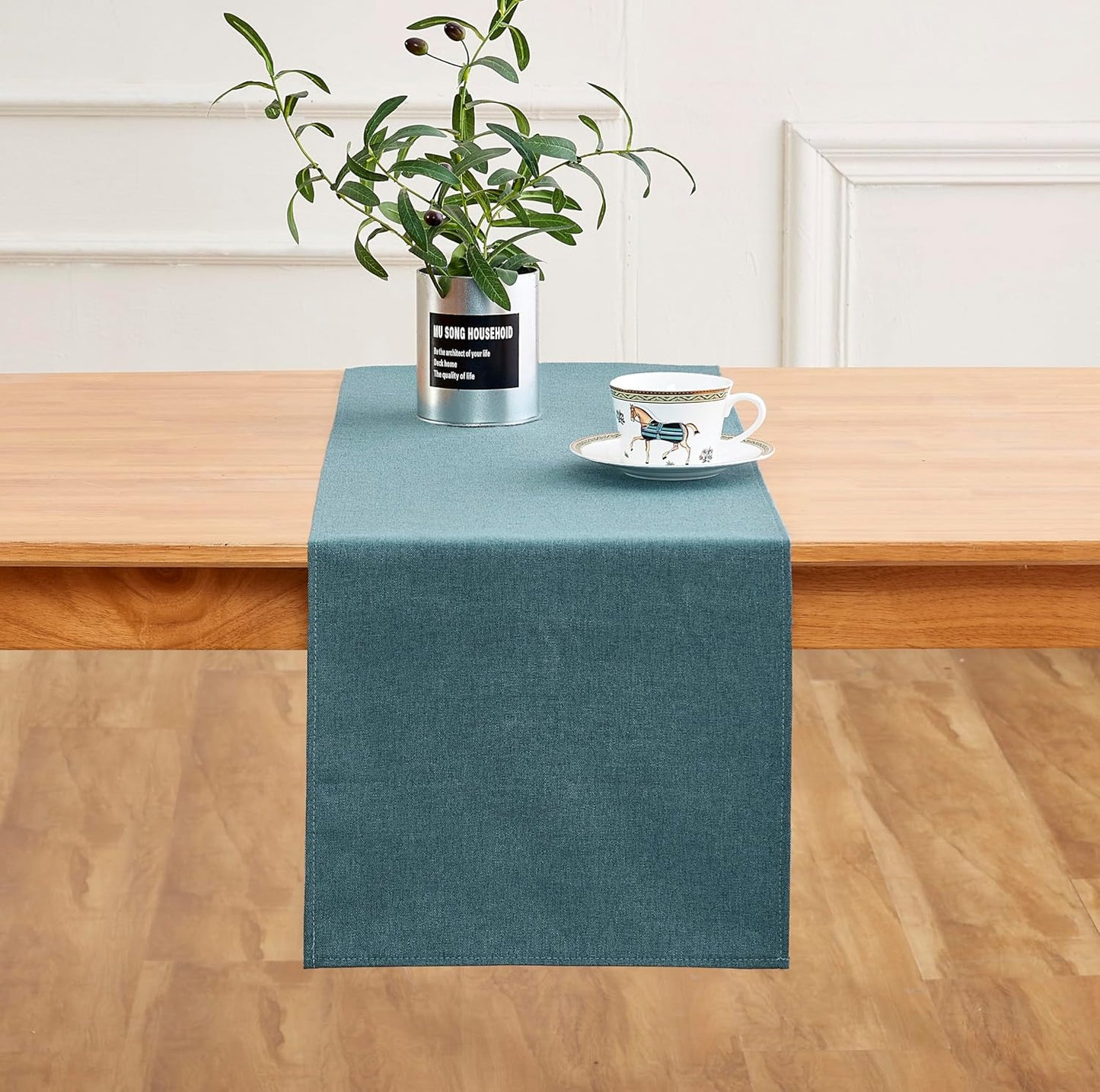 Dark Green Table Runner 13 x72 Inches Long, Cotton Linen Farmhouse Style Seasonal Table Linen for Kitchen Dining Coffee Table Parties Wedding Home Decor (13” x 72”, Dark Green)