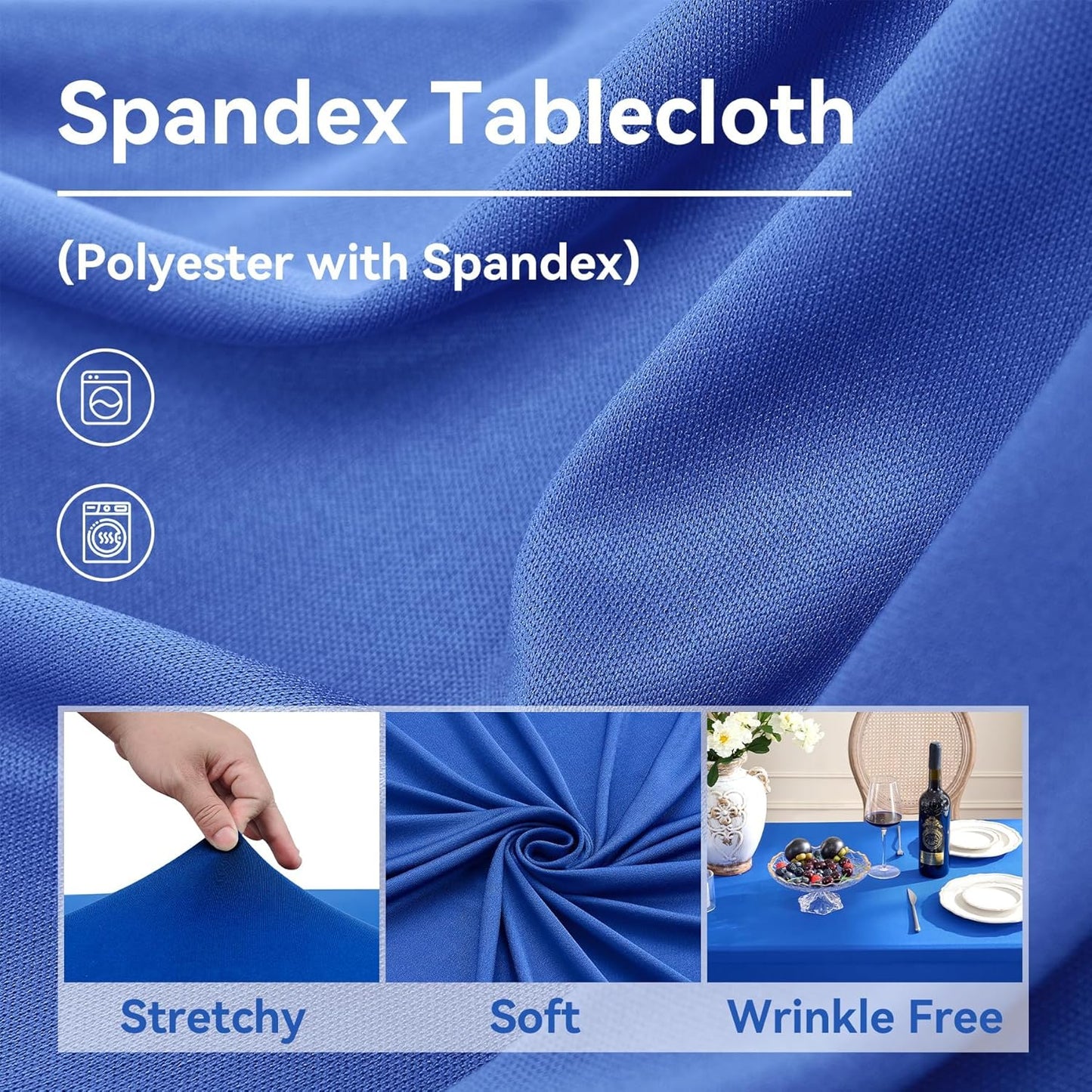 NSSONBEN 2 Pack Royal Blue Spandex Tablecloths 6ft, Wrinkle Free High Stretch Fitted Table Cloths for 6 Foot Rectangle Tables, Ruffle Skirt Spandex Table Covers 6ft for Party Wedding Banquet