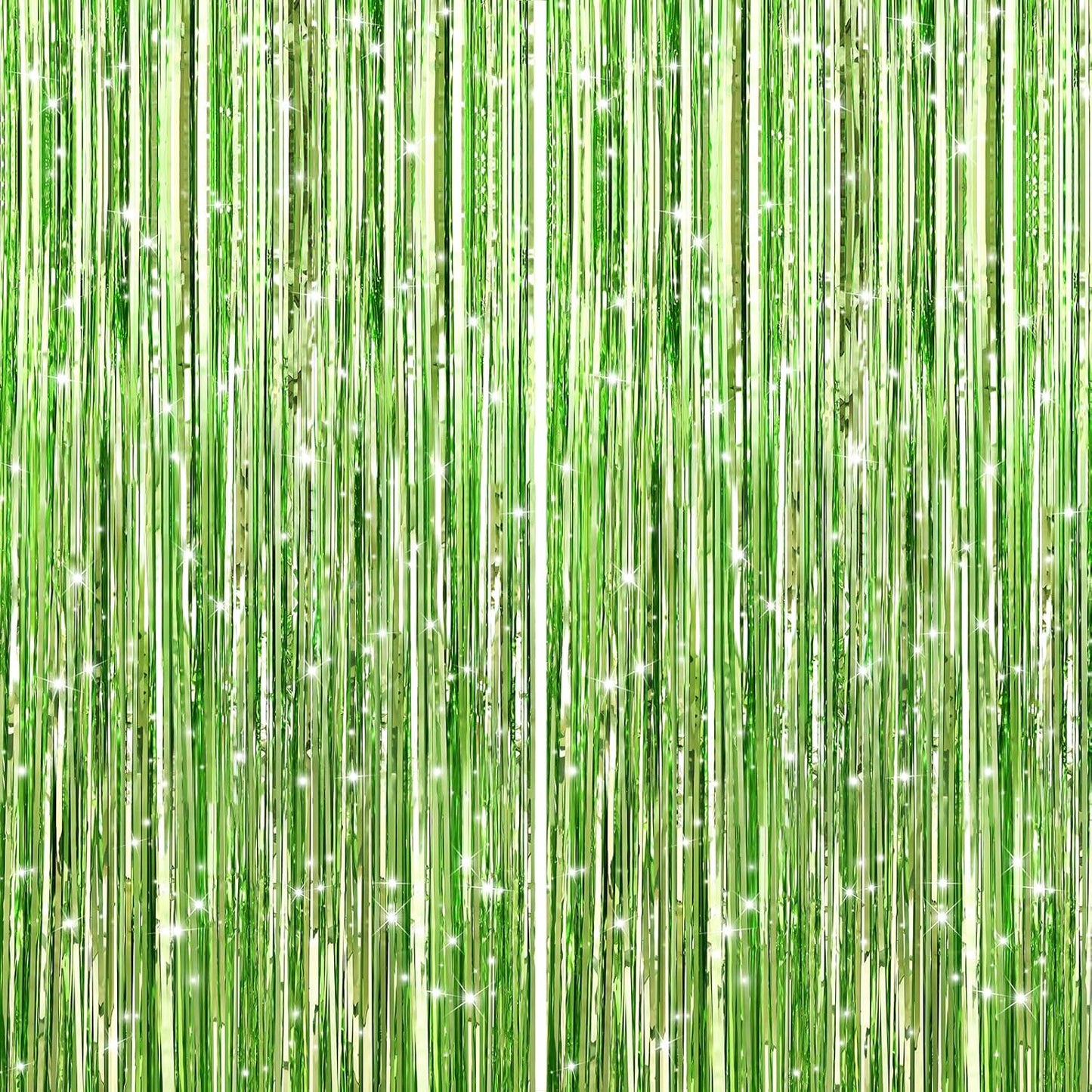 2Pack Light Green Foil Curtain Backdrop Green Metallic Tinsel Foil Fringe Curtains Photo Booth Props for Birthday Wedding Engagement Baby Shower Bachelorette Xmas Holiday Celebration Party Decors