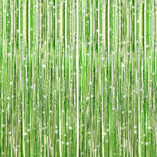 2Pack Light Green Foil Curtain Backdrop Green Metallic Tinsel Foil Fringe Curtains Photo Booth Props for Birthday Wedding Engagement Baby Shower Bachelorette Xmas Holiday Celebration Party Decors