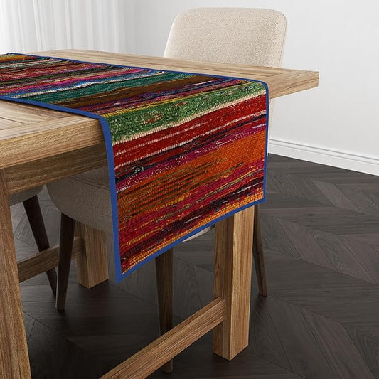 Trade Star Area Rug Runner Handloomed Cotton Runner Table Placemat Decorative Upcycled Fabric Premium Quality Reversible Table Runner Highly Durable Bedside (Blue)