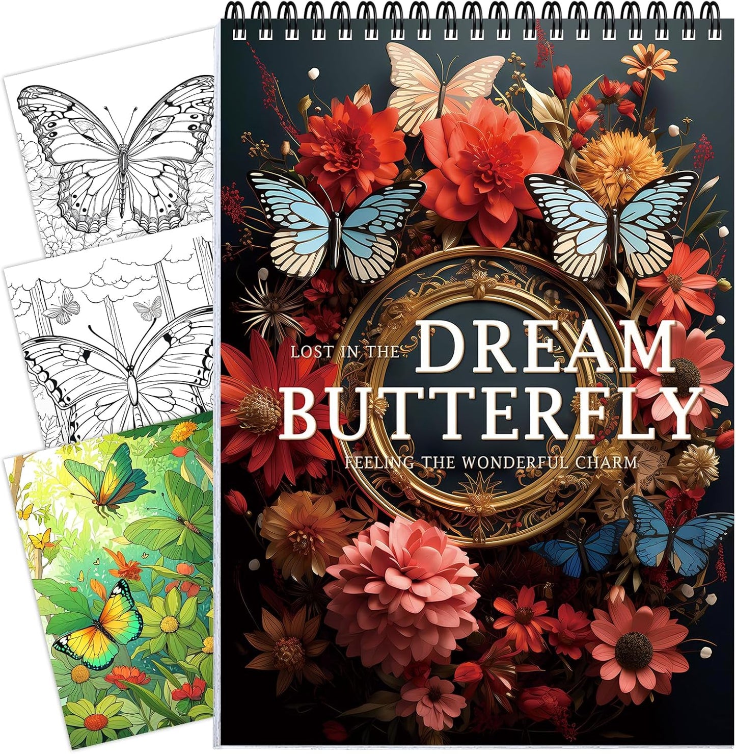 Butterfly Coloring Book for Adult Spiral Bound, Adult Coloring Book for Women Relaxation, 30 Pages One Sided Design Thick Paper Mindfulness Gift for Her, Relieving Books Fun to Color
