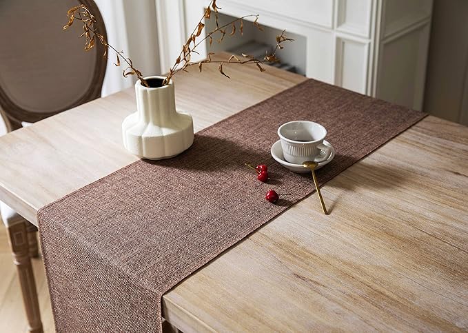 ZeeMart Brown Table Runners 48 Inches Long, Burlap Linen Style Rustic Farmhouse Table Runner, Small Short Boho Coffee Table Runner, 13x48 Inches, Brown