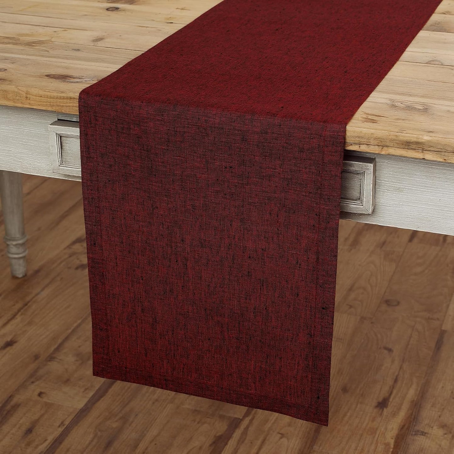 Solino Home Linen Table Runner 72 Inches Long - Athena, 100% Pure Linen Red Garnet Dining Table Runner 14 x 72 Inch for Fall, Autumn, Thanksgiving, Christmas, Holiday