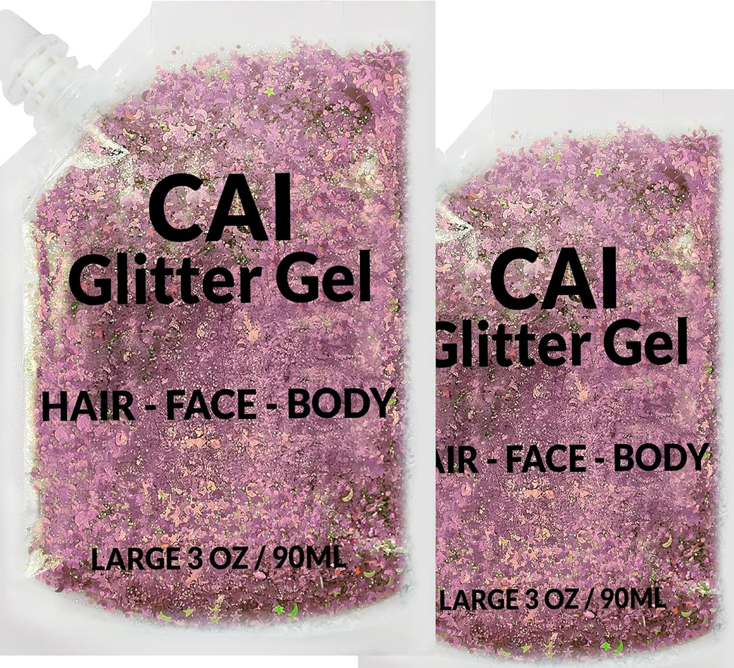 Face, Body & Hair Glitter Gel – Halloween Glitter for Kids and Women – 3 Oz Cosmetic-Grade Gel w/Moon & Stars for Festivals & Halloween Party, Easy Apply & Wash Off - Rose 2Pack