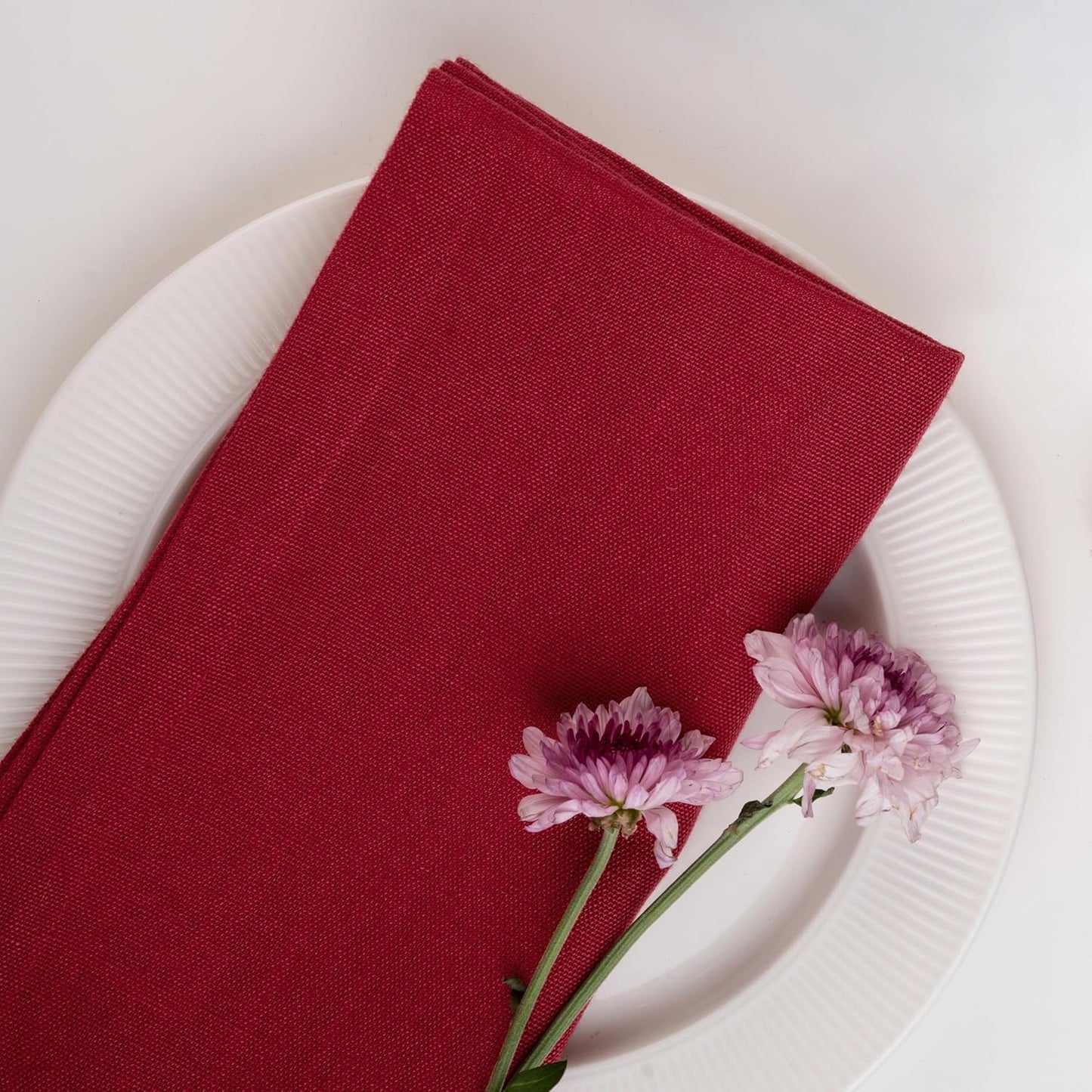 D'Moksha Homes Red Linen Napkins 18 x 18 Inch - 100% Pure Linen Cloth Washable Dinner Napkins Set of 4 for Fall, Thanksgiving, Christmas, Holiday