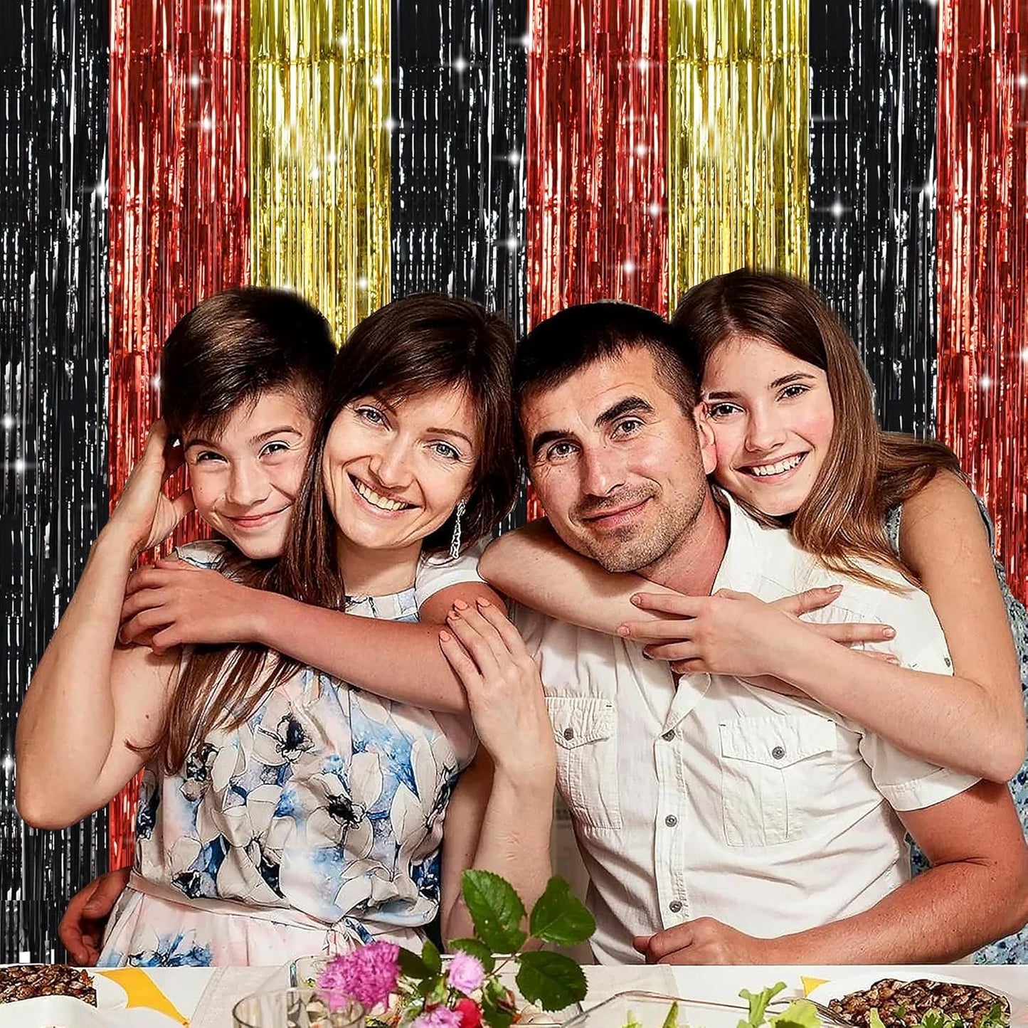 TONIFUL Black Red Gold Door Streamers,Black Red and Gold Photo Booth Backdrop Metallic Streamers Foil Fringe Curtain for Mouse Themed Birthday,New Year,Graduation,Baby Shower Party Decoration