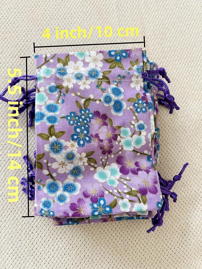 20 Pack Purple Floral Burlap Drawstring Bags Packing Storage Linen Jewelry Pouches Sacks for Birthday Wedding Party Supplies, 5.5x 3.9 Inch