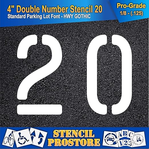 Pavement, Curb, and WheelStop Stencils - 4 inch Double Number Stencil - (20) - 4" x 5.5" x 1/8" (128 mil) - Pro-Grade