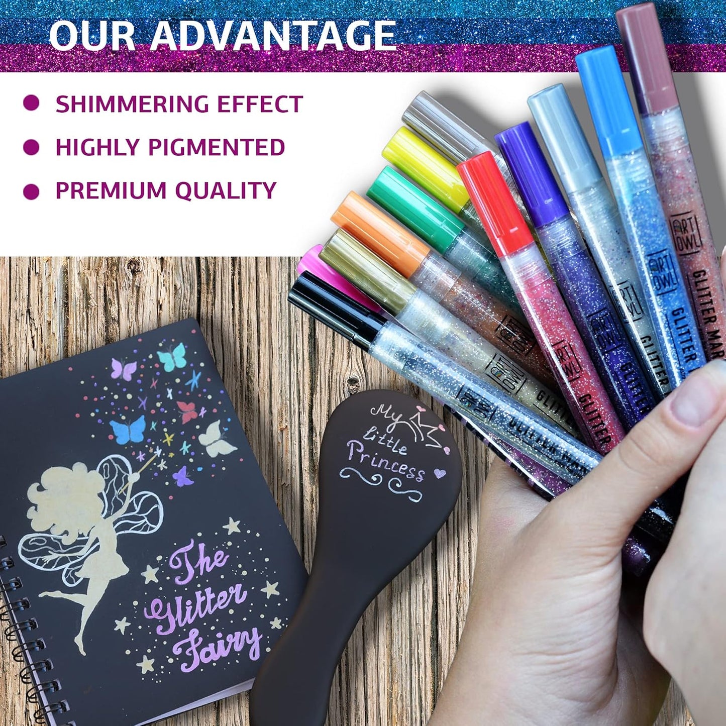 Acrylic Glitter Paint Marker Pens, Medium Pens for Rock Painting, Stone, Ceramic, Glass, Wood, Fabric, Card Making, Canvas, DIY Crafts - Set of 12 Sparkle Paint Markers