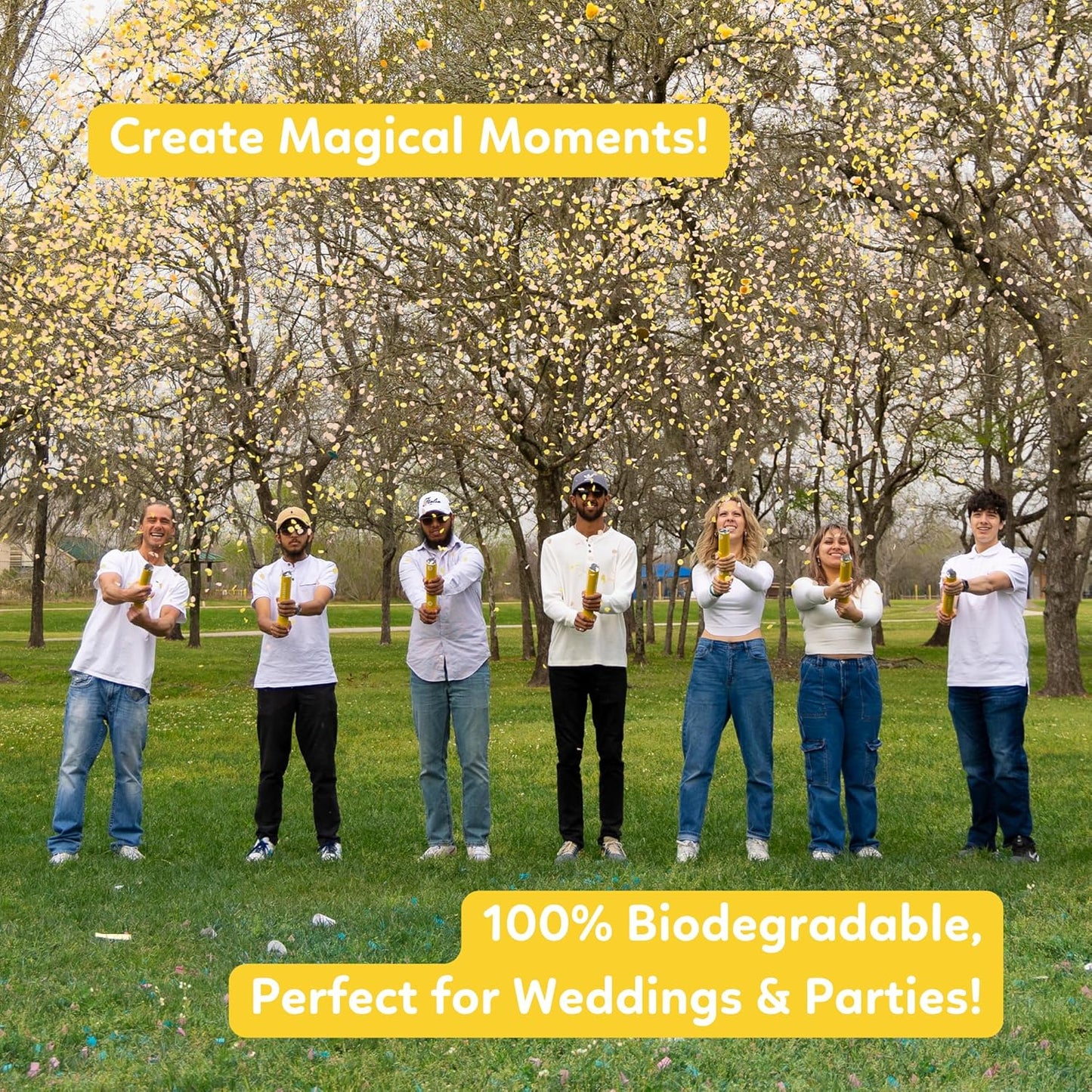 2 Pack Confetti Cannon Confetti Poppers | Biodegradable Yellow Confetti | TUR Party Supplies | Launches Up to 25ft | Giant (12 in) | Party Poppers for Graduation, Birthdays, Weddings, and Memorial Day