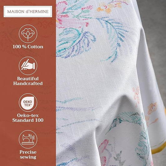 Maison d' Hermine Table Cloth Round Table 100% Cotton 63 Round Inches Tablecloth Reusable Decorative for Dining Room Farmhouse Home Valentines Day Decorations Spring Summer - Paradise Island