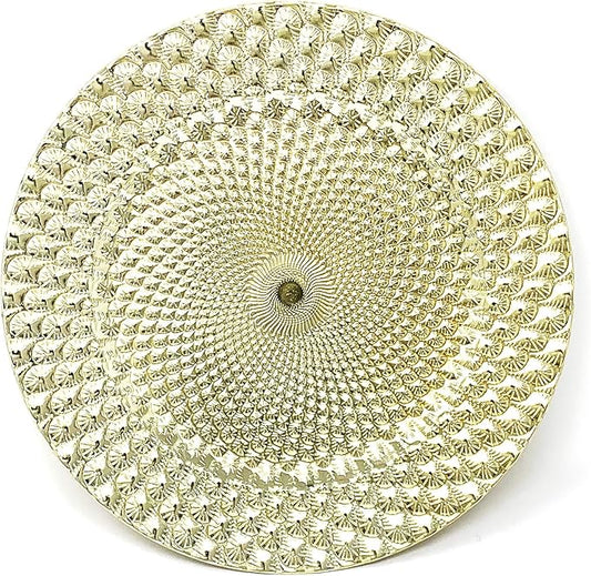 allgala Heavy Quality Round Charger Plates - Dinner Plates - Set of Charger Plates for Table Decor - Ideal for Weddings, Weddings, Thanksgiving Parties & Holidays - Peacock Gold (13-Inch 48-Pack)