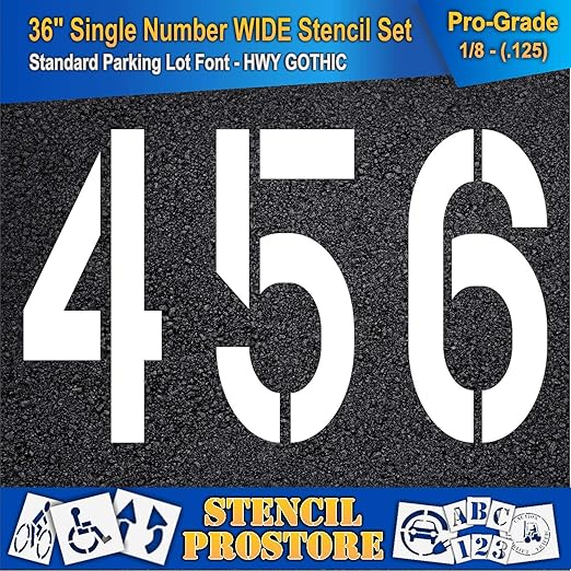 Pavement Stencils - 36 inch Number Stencil (Wide) Set (12 Pieces) -0-9 - 36" x 16" x 1/8" (128 mil) - Pro-Grade