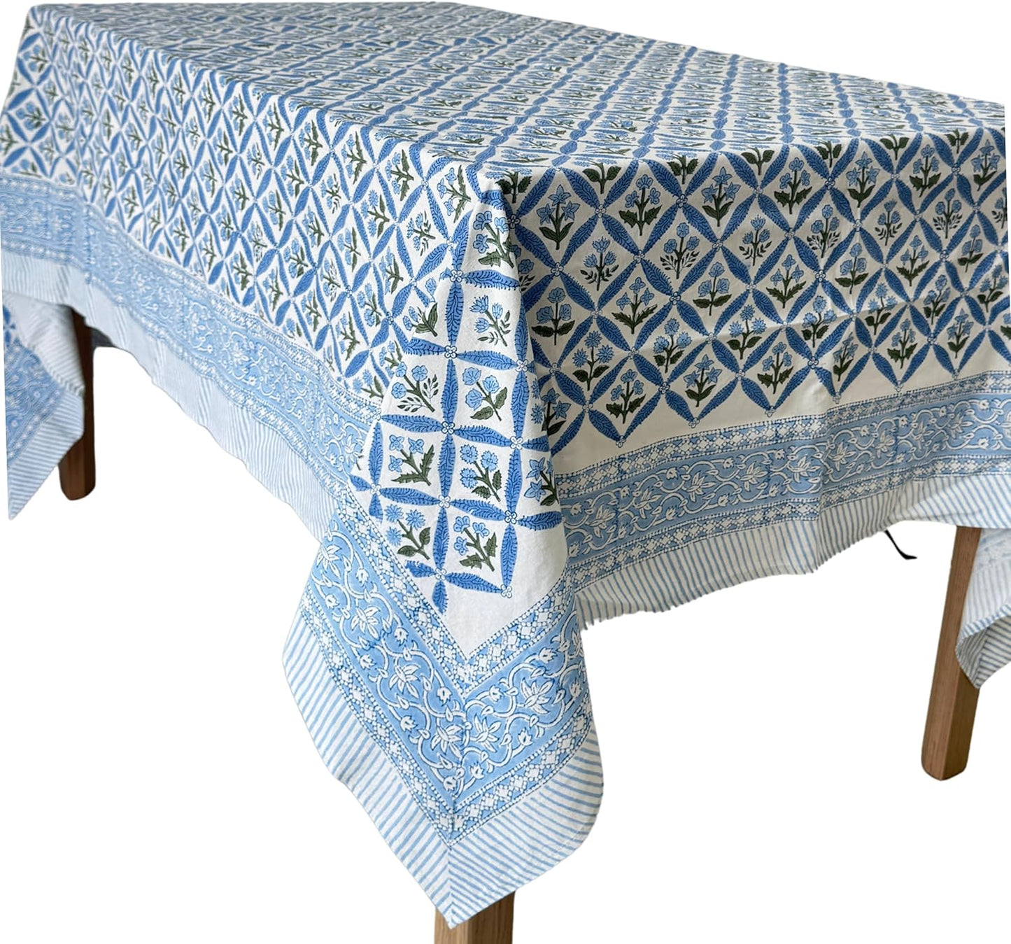 ATOSII Netta Blue 100% Cotton Square Summer Tablecloth, Handblock Floral Print Linen Table Cloth for Kitchen Dining I Parties, Weddings, Outdoors, 60 X 60 Inches I 4 Seater