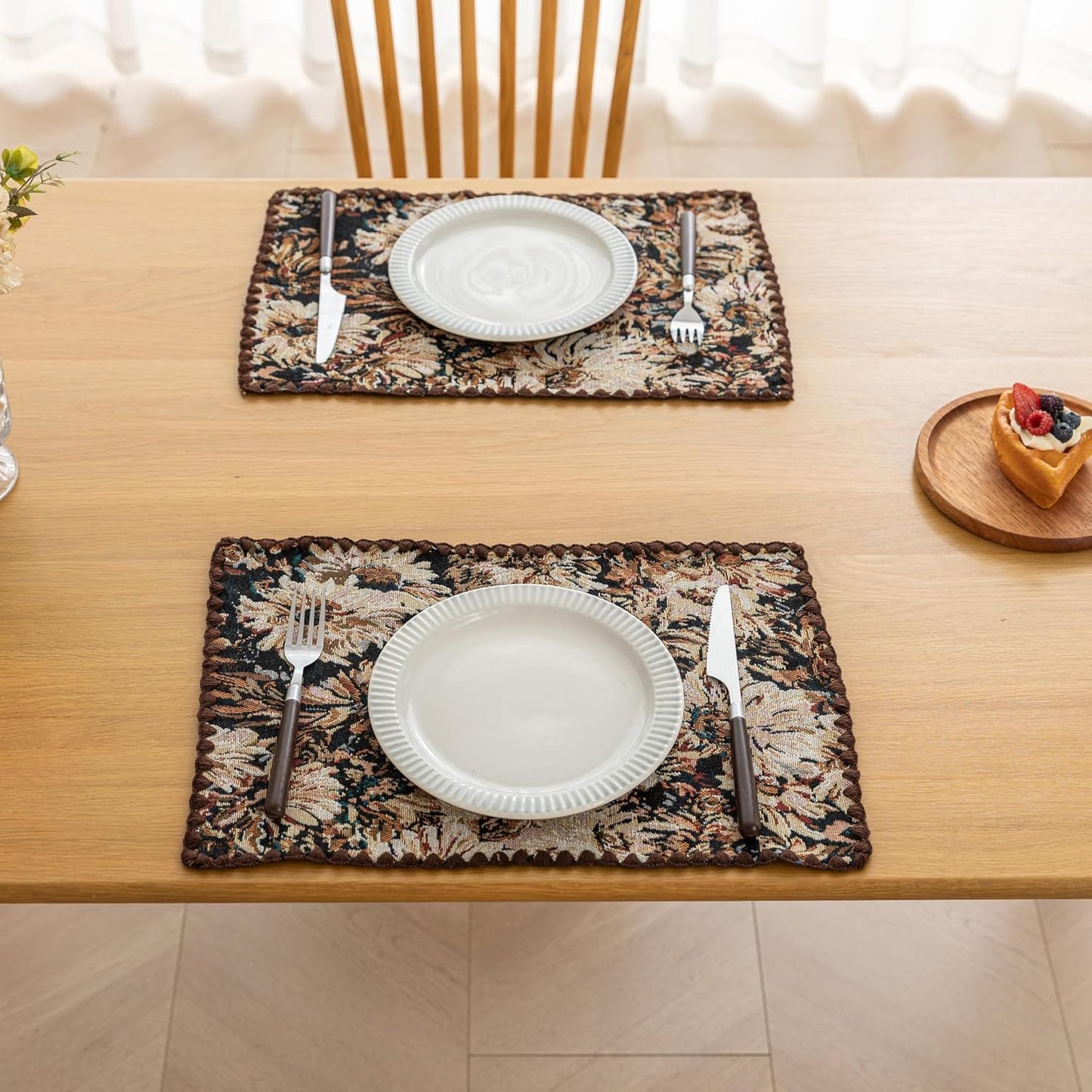 Boho Embroidery Table Runner Accessories Set of 4 Flower Fall Kitchen Dining Table Decoration for Home Party Decor 13x18inch