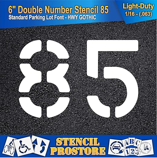 Pavement, Curb, and WheelStop Stencils - 6 inch Double Number Stencil - (85) - 6" x 9" x 1/16" (63 mil) - Light-Duty